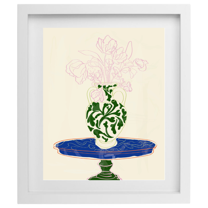 Rachel Joanis / Green Vase with Pink Flowers