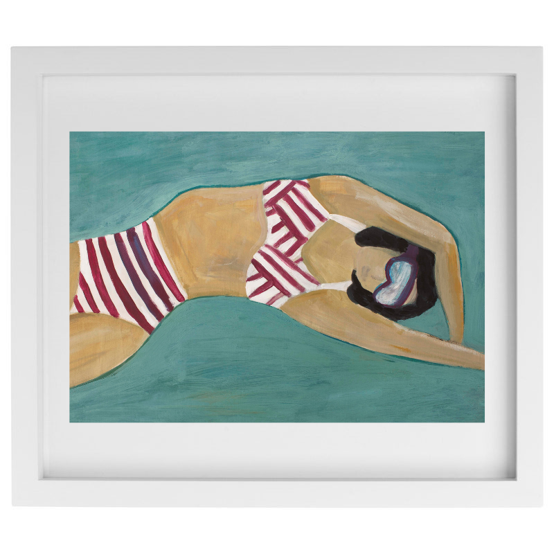 Painting of a swimmer in a white frame