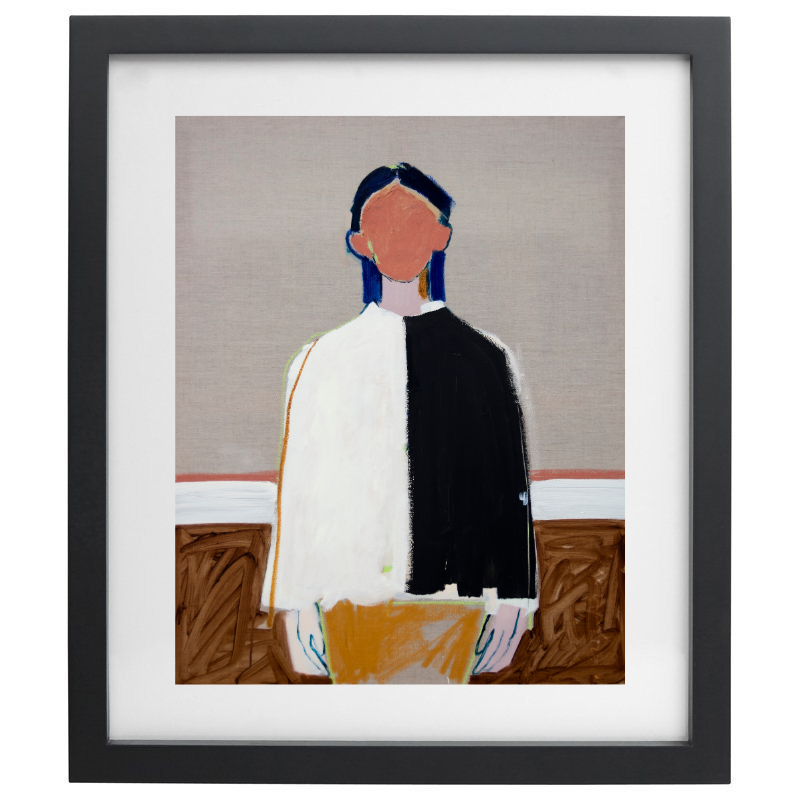 Abstract figure outline in a neutral colour palette with a black frame