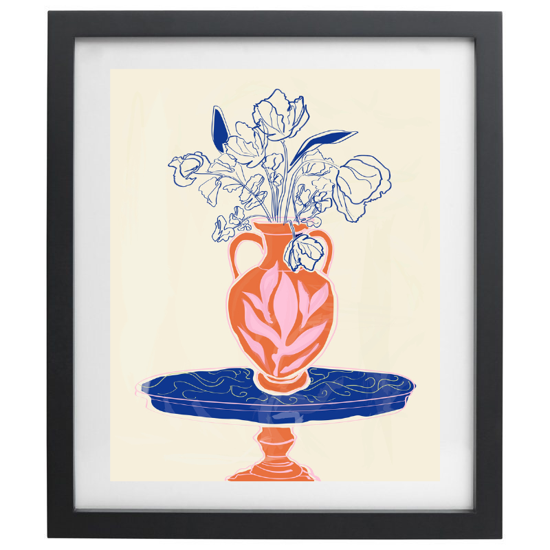 Rachel Joanis / Orange Vase with Blue Flowers
