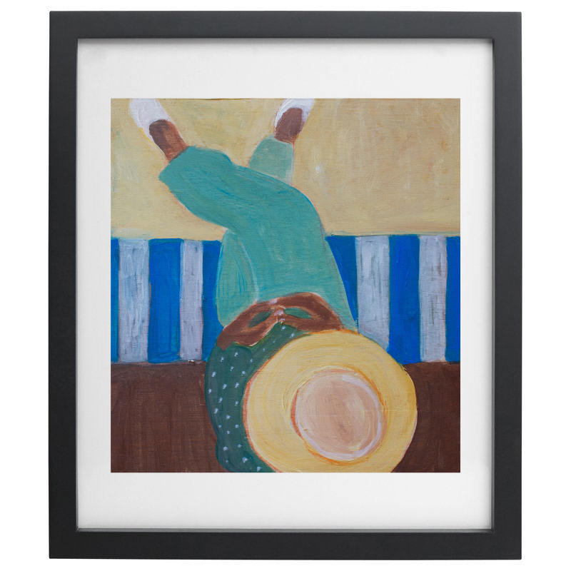 Abstract person sitting artwork in a black frame
