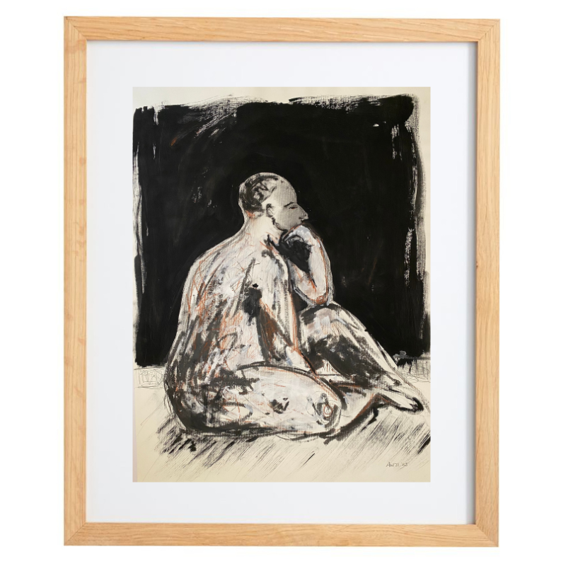 Abstract human figure artwork in a natural frame