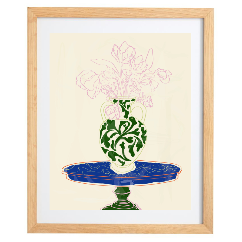 Rachel Joanis / Green Vase with Pink Flowers