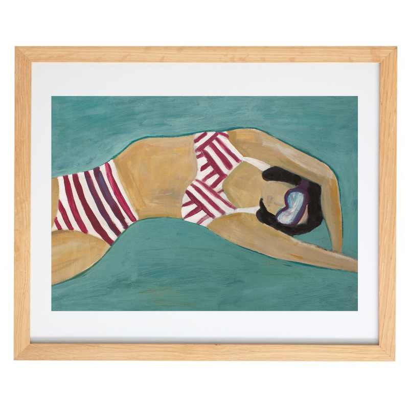 Painting of a swimmer in a natural frame