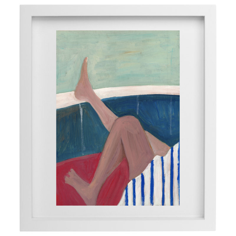 Legs by the pool artwork in a white frame