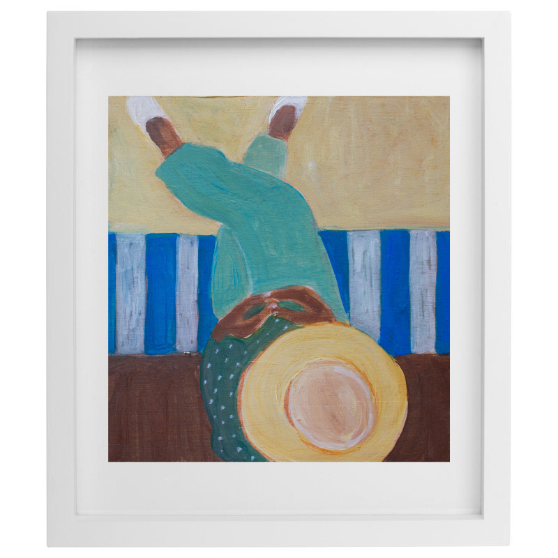 Abstract person sitting artwork in a white frame