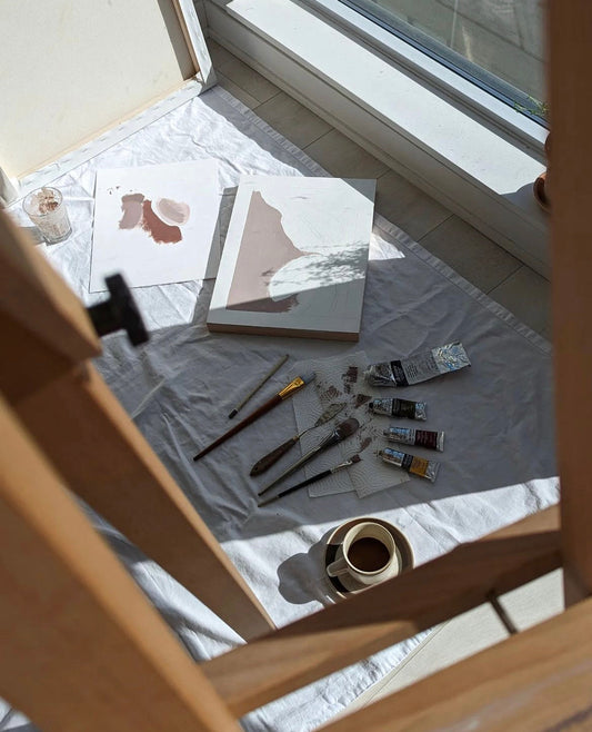 Peace lilies in neutral colours artwork progress shot