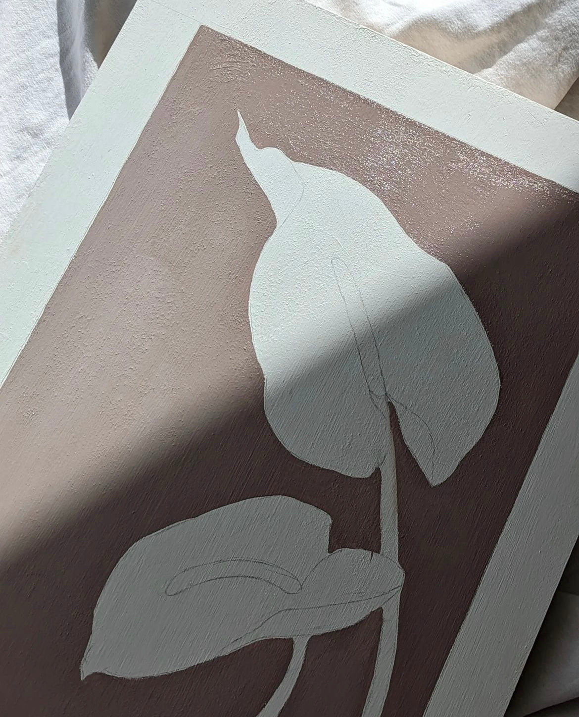 Peace lilies in neutral colours artwork progress shot