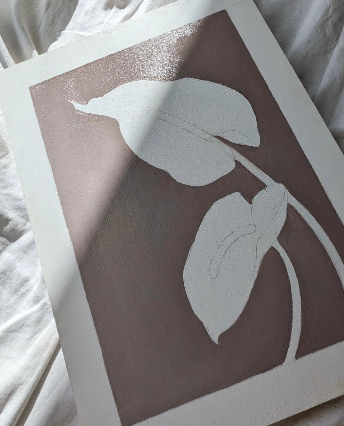 Peace lilies in neutral colours artwork progress shot
