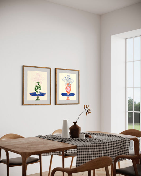 Rachel Joanis / Orange Vase with Blue Flowers