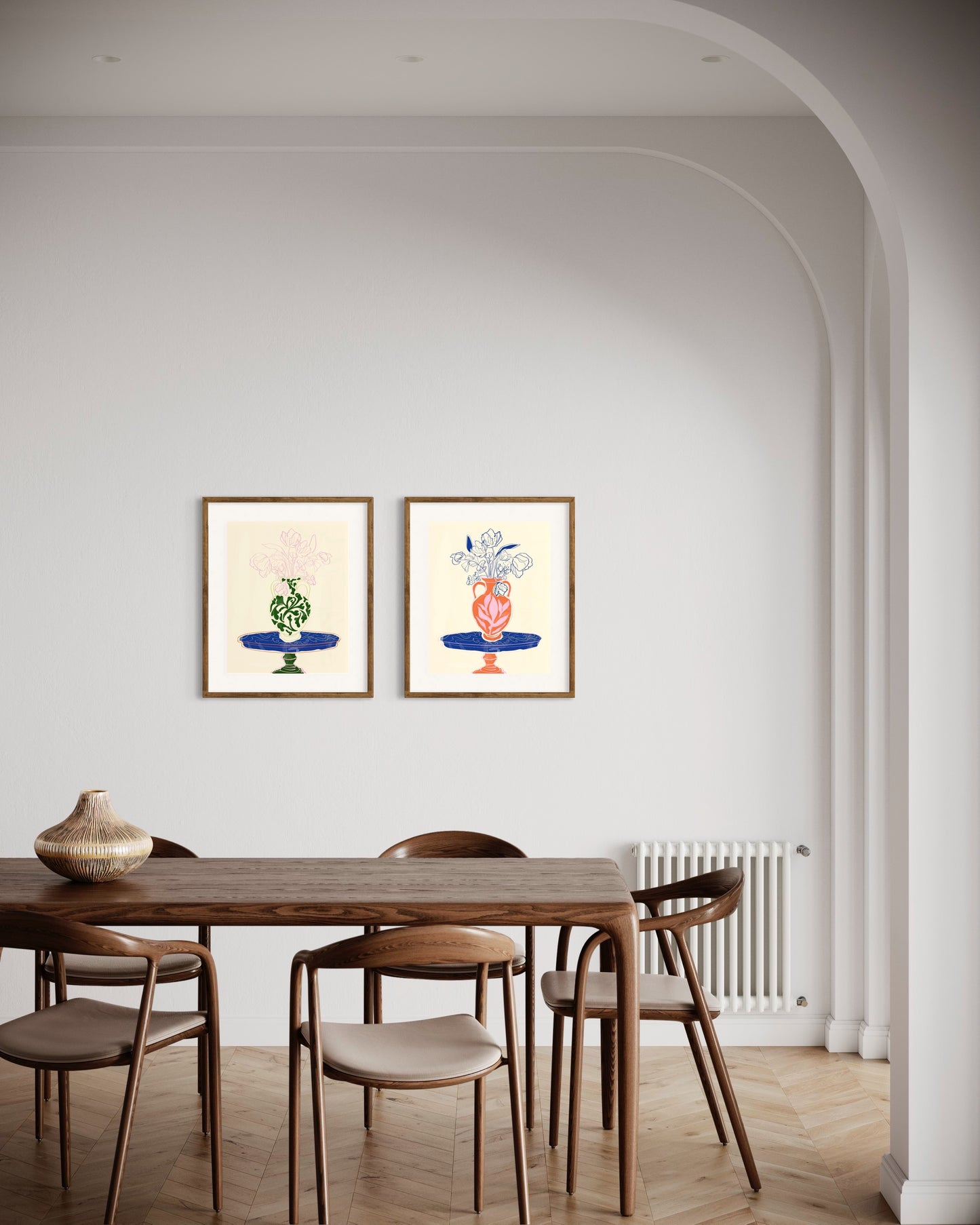 Rachel Joanis / Green Vase with Pink Flowers