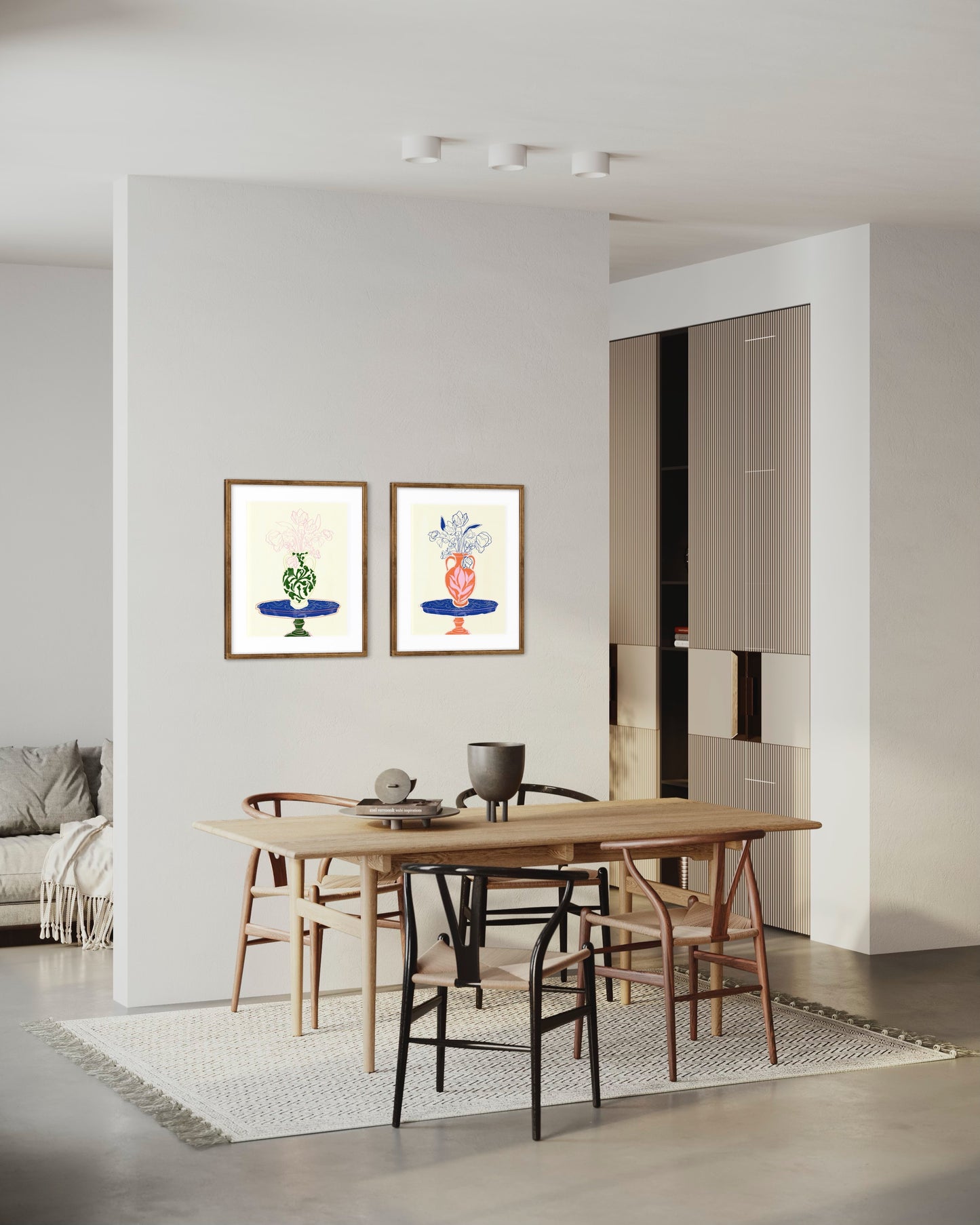 Rachel Joanis / Green Vase with Pink Flowers