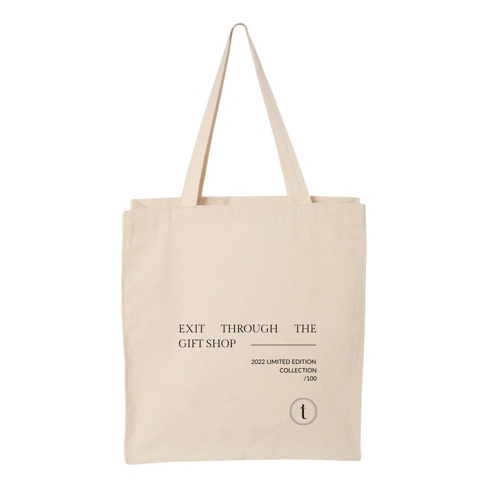 Exit through the gift shop canvas tote