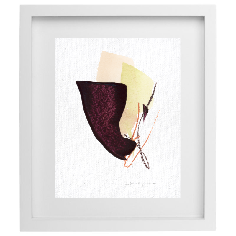Burgundy and green minimalist artwork in a white frame
