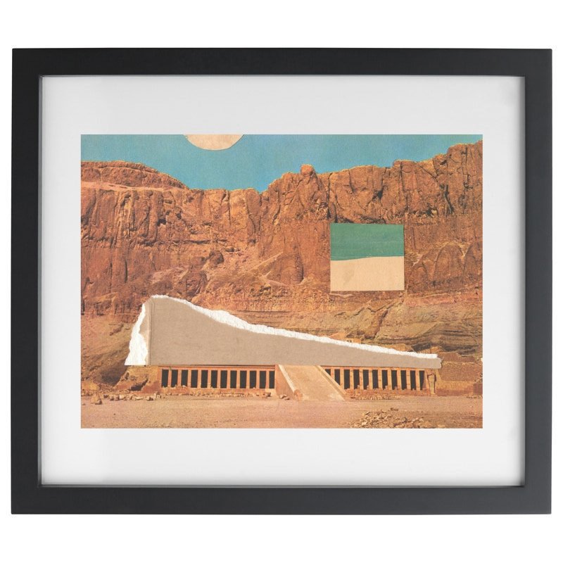 Neutral coloured multimedia artwork in a black frame