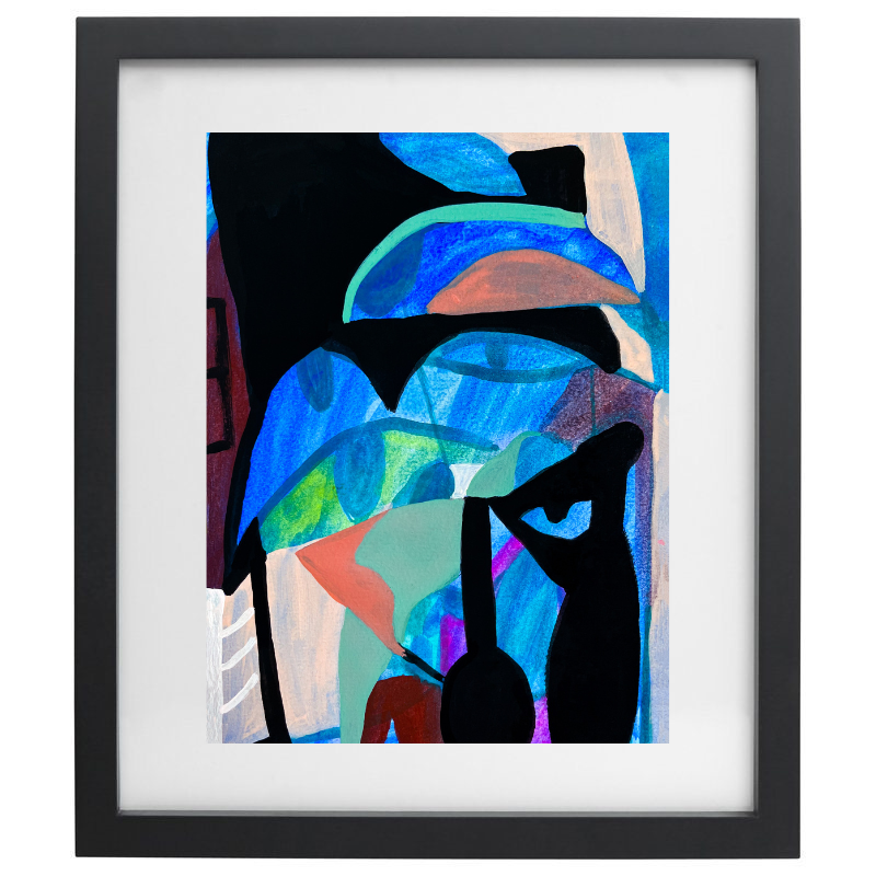 Colourful geometric artwork in a black frame
