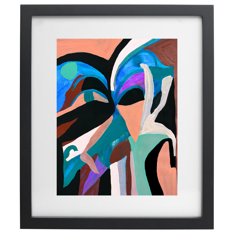 Colourful geometric artwork in a black frame