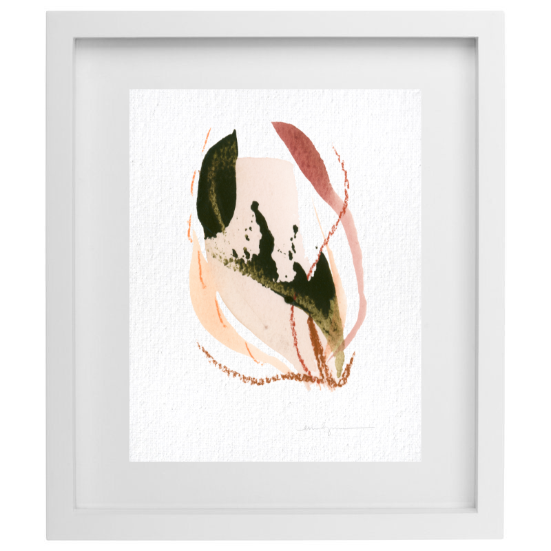 Green and pink minimalist artwork in a white frame