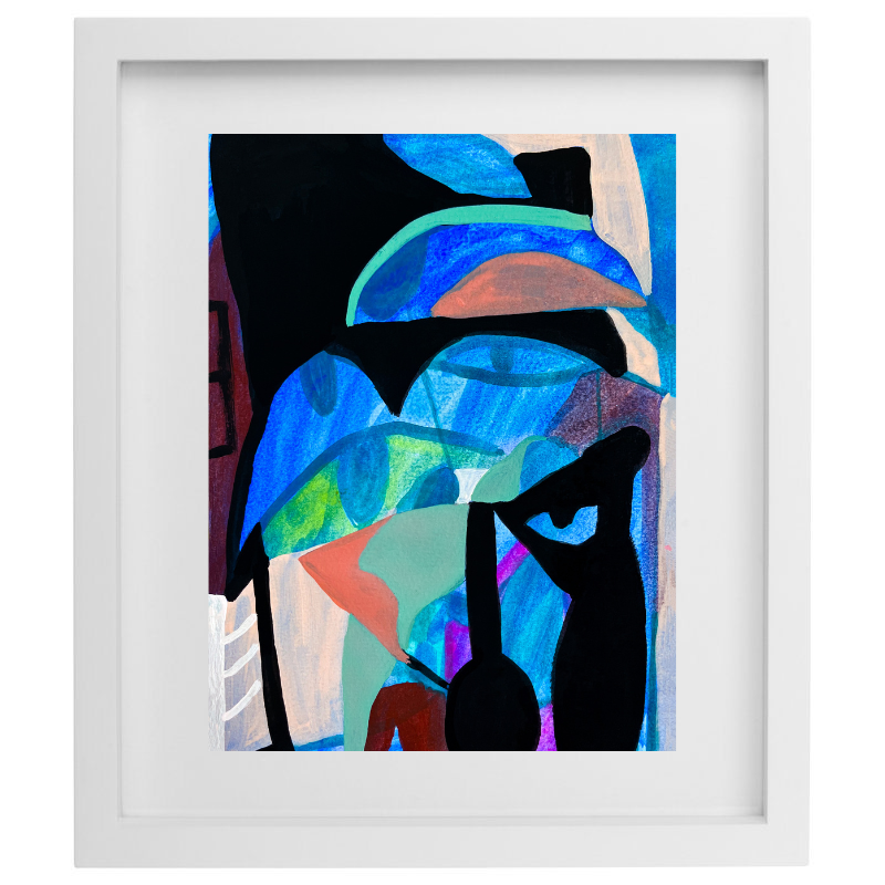 Colourful geometric artwork in a white frame