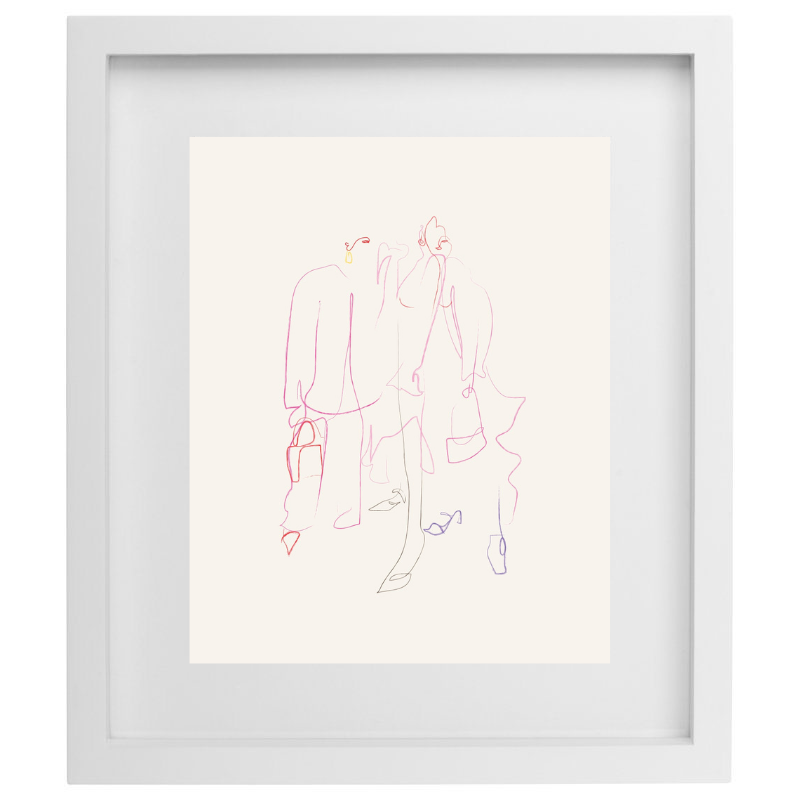 Abstract minimalist multicolour line artwork in a white frame
