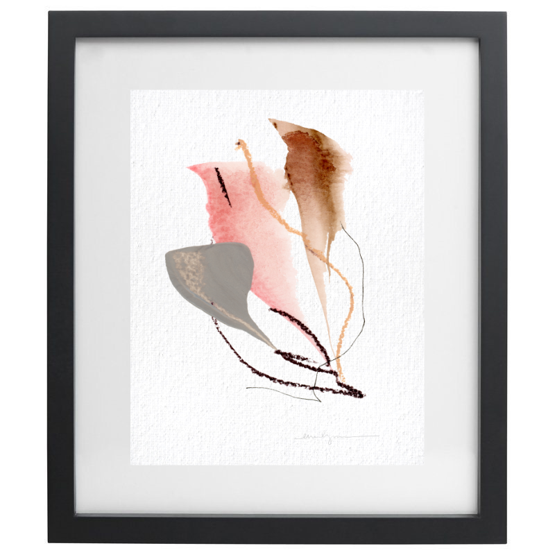 Dusty rose minimalist artwork in a black frame