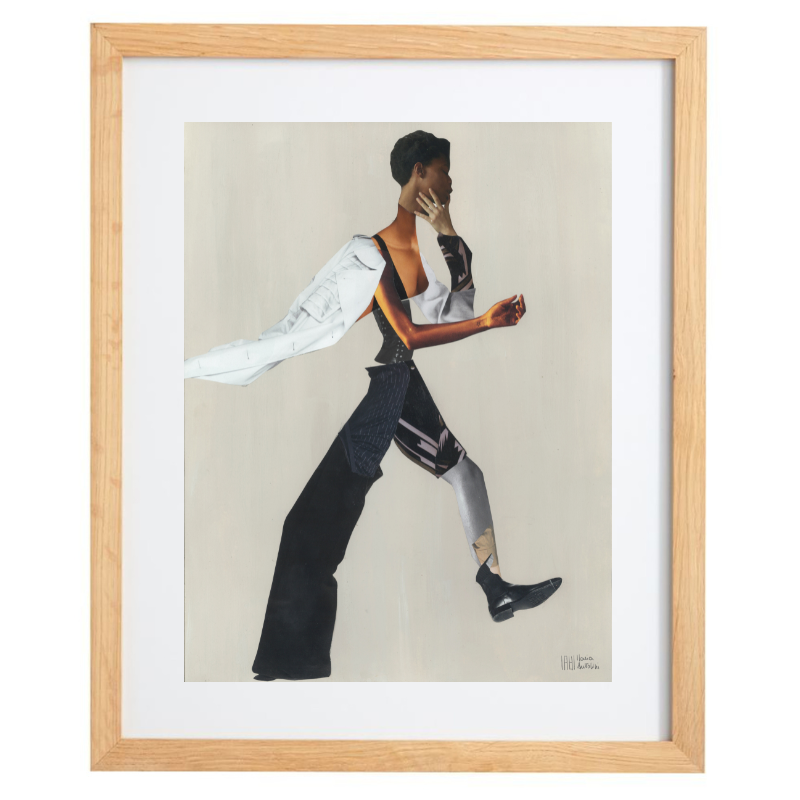 Fashion collage artwork in a natural frame