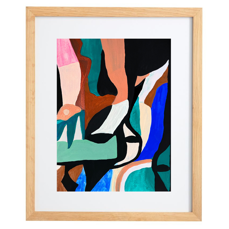 Colourful geometric artwork in a natural frame