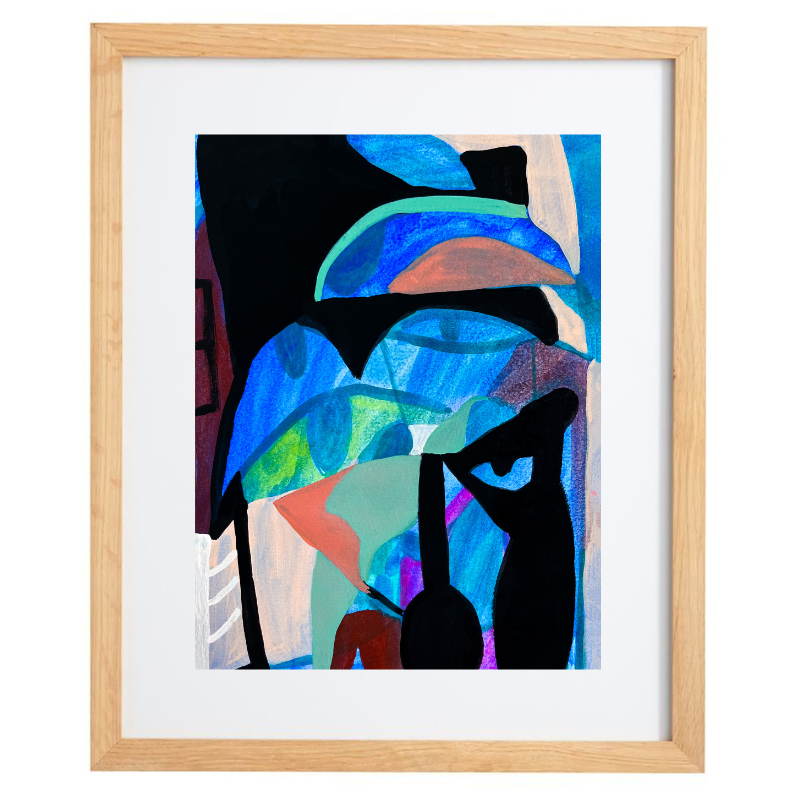 Colourful geometric artwork in a natural frame