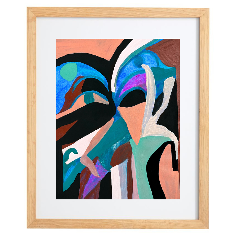 Colourful geometric artwork in a natural frame