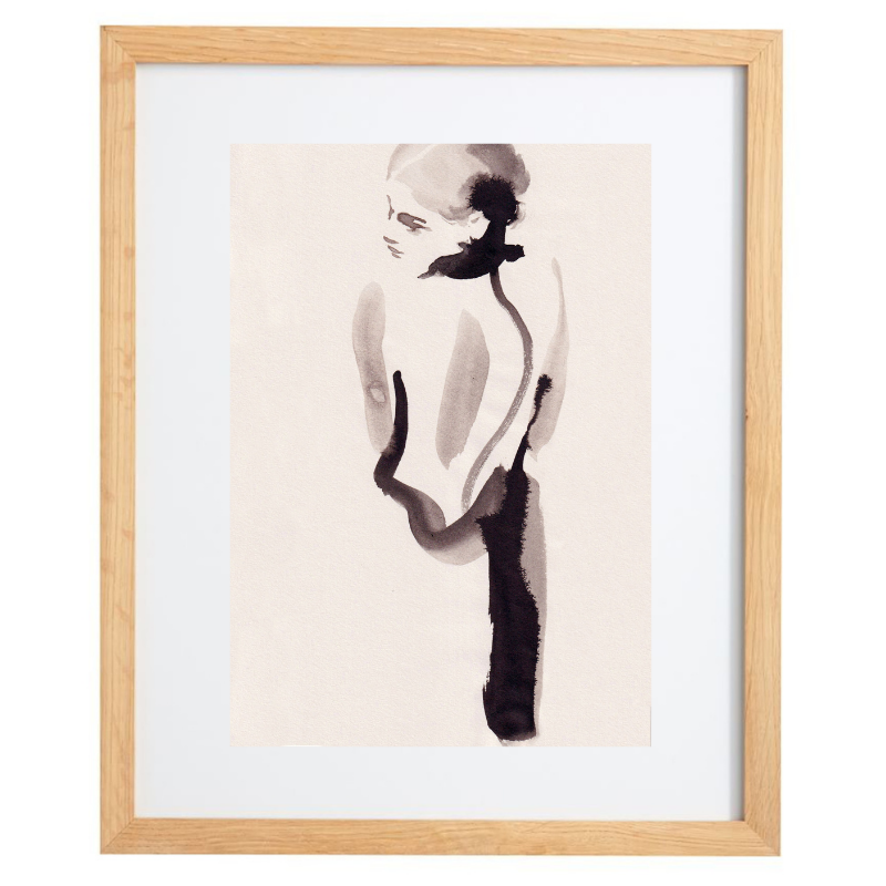 Abstract watercolour woman artwork in a natural frame