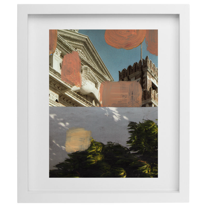 Photography with painting over top in a white frame