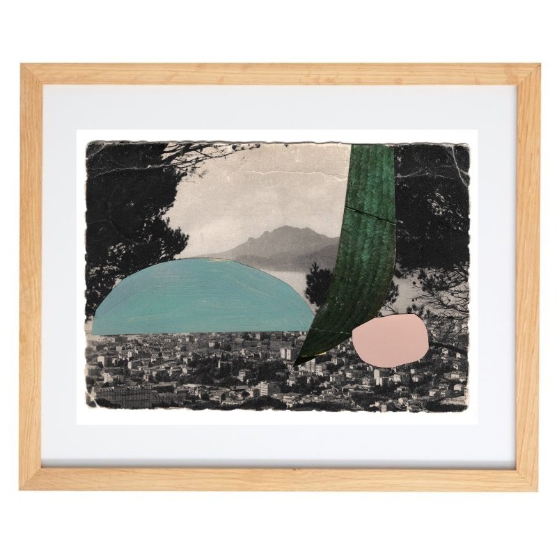 Vintage postcard artwork in a natural frame