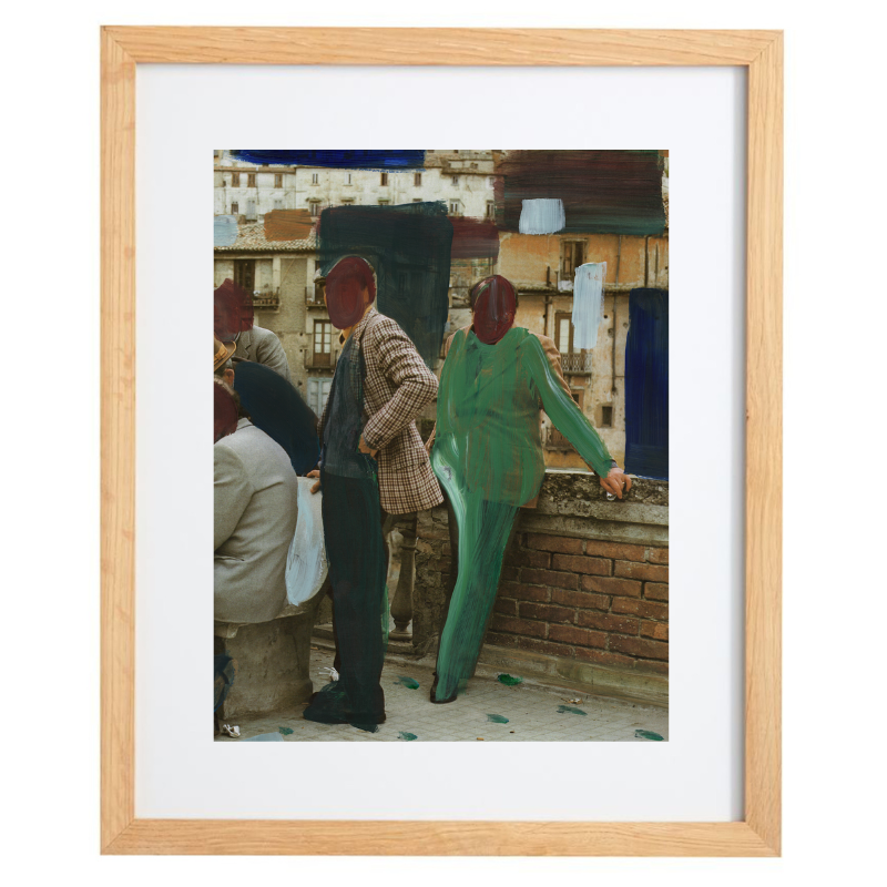 Photography of men in Italy with painting over top in a natural frame