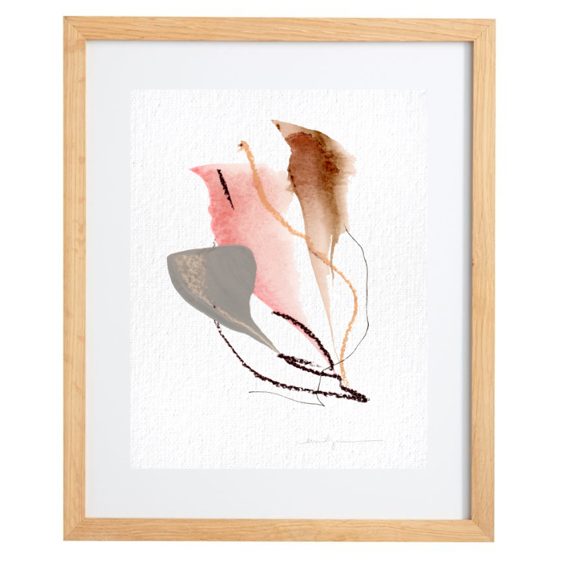 Dusty rose minimalist artwork in a natural frame