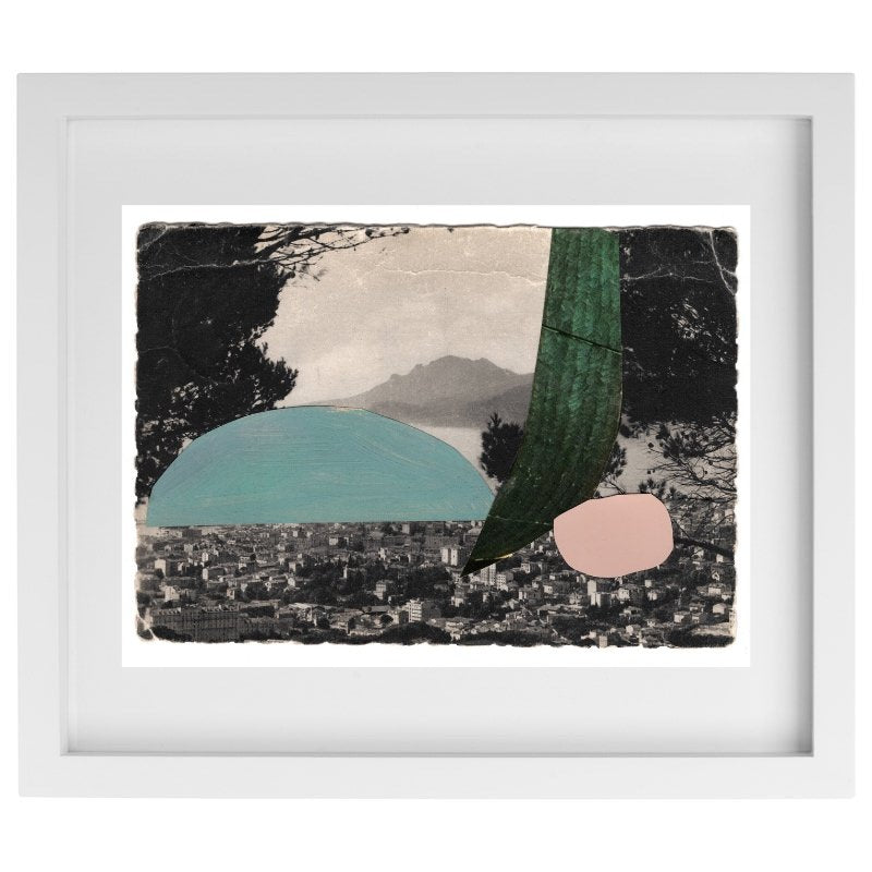 Vintage postcard artwork in a white frame