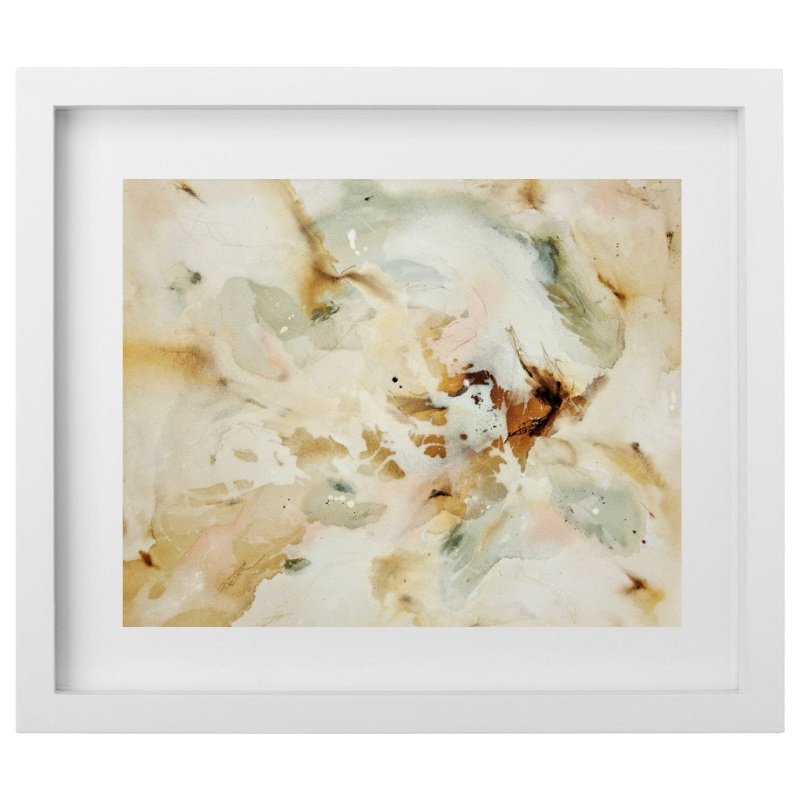 Abstract neutral coloured artwork in a white frame