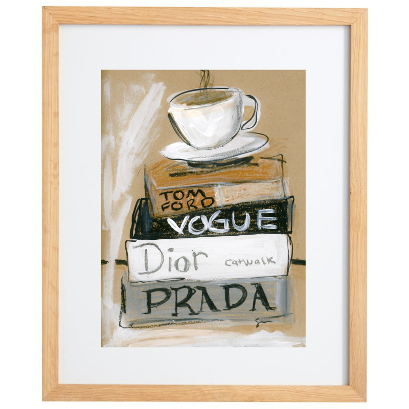 Fashion coffee table book artwork in a natural frame