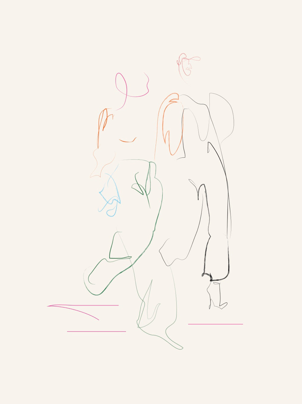 Abstract minimalist multicolour line artwork