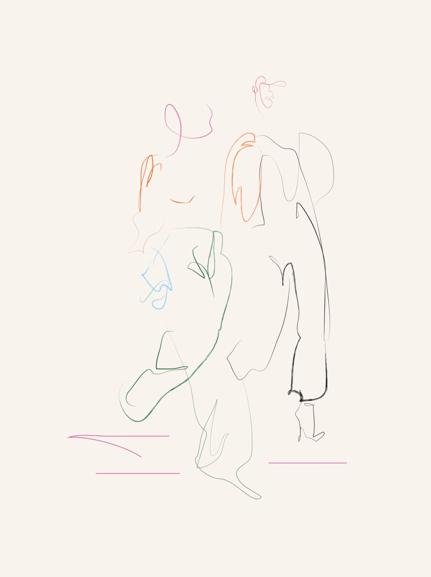 Abstract minimalist multicolour line artwork