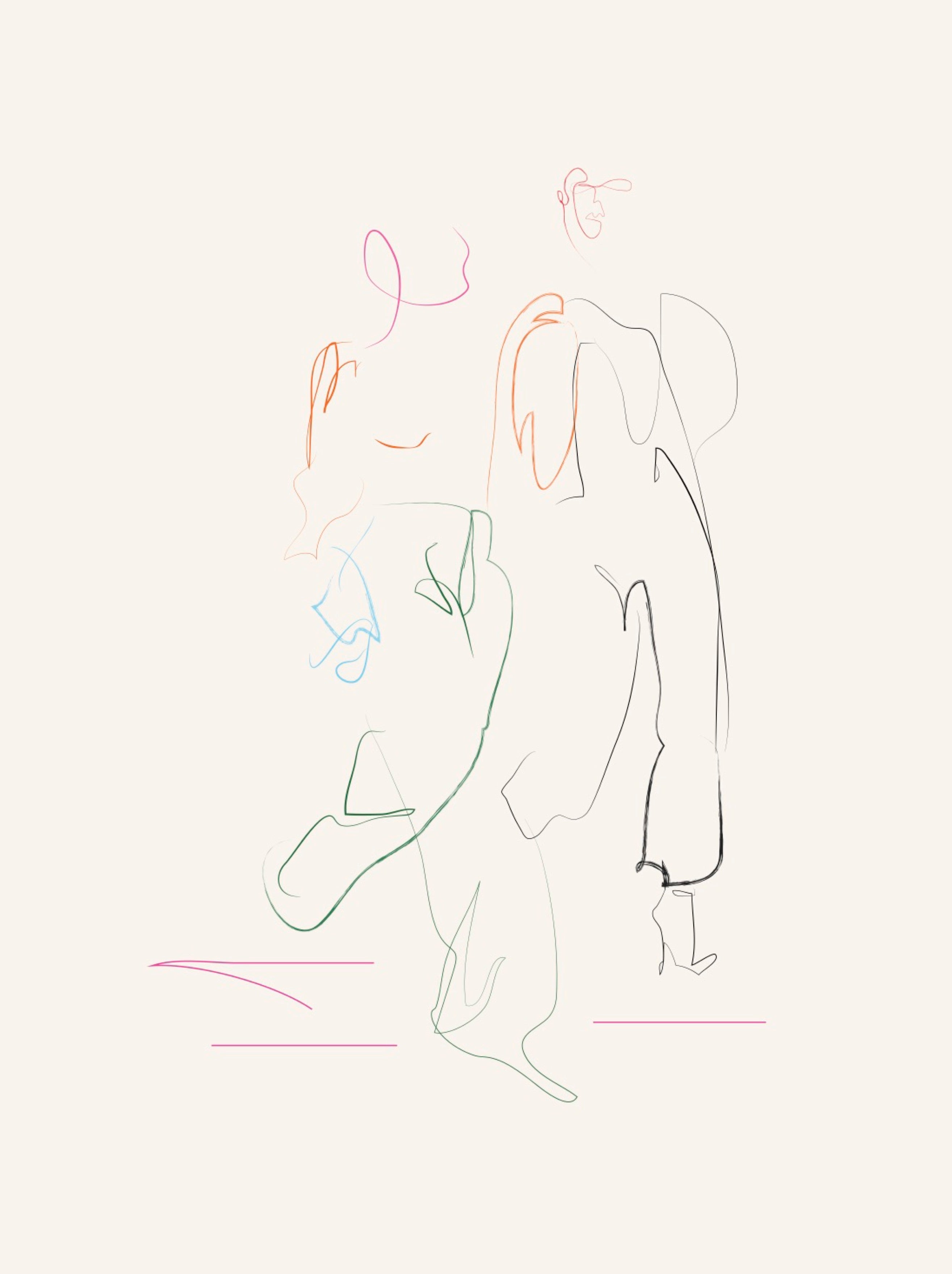 Abstract minimalist multicolour line artwork