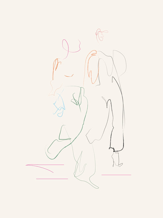 Abstract minimalist multicolour line artwork