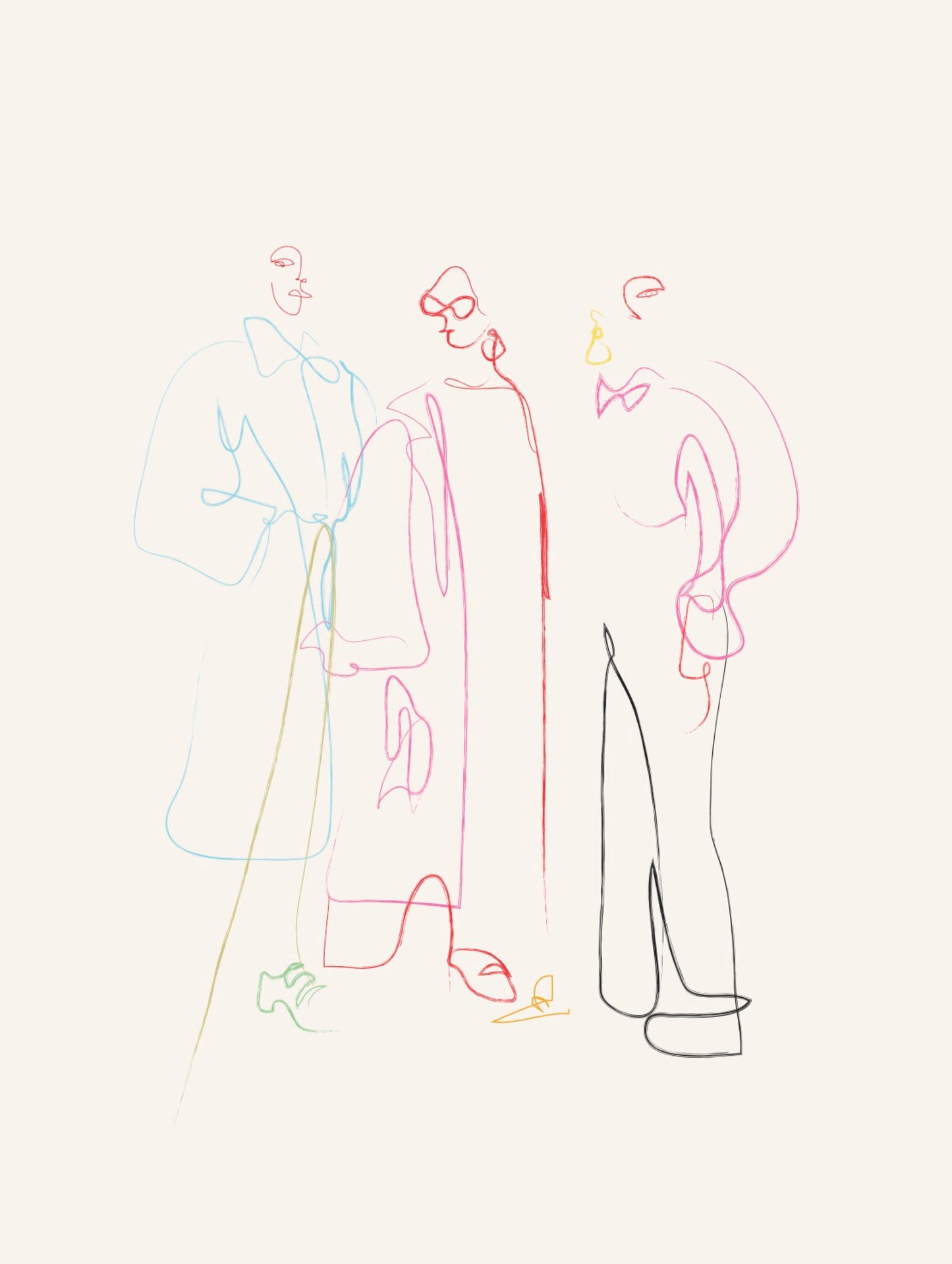 Abstract minimalist multicolour line artwork