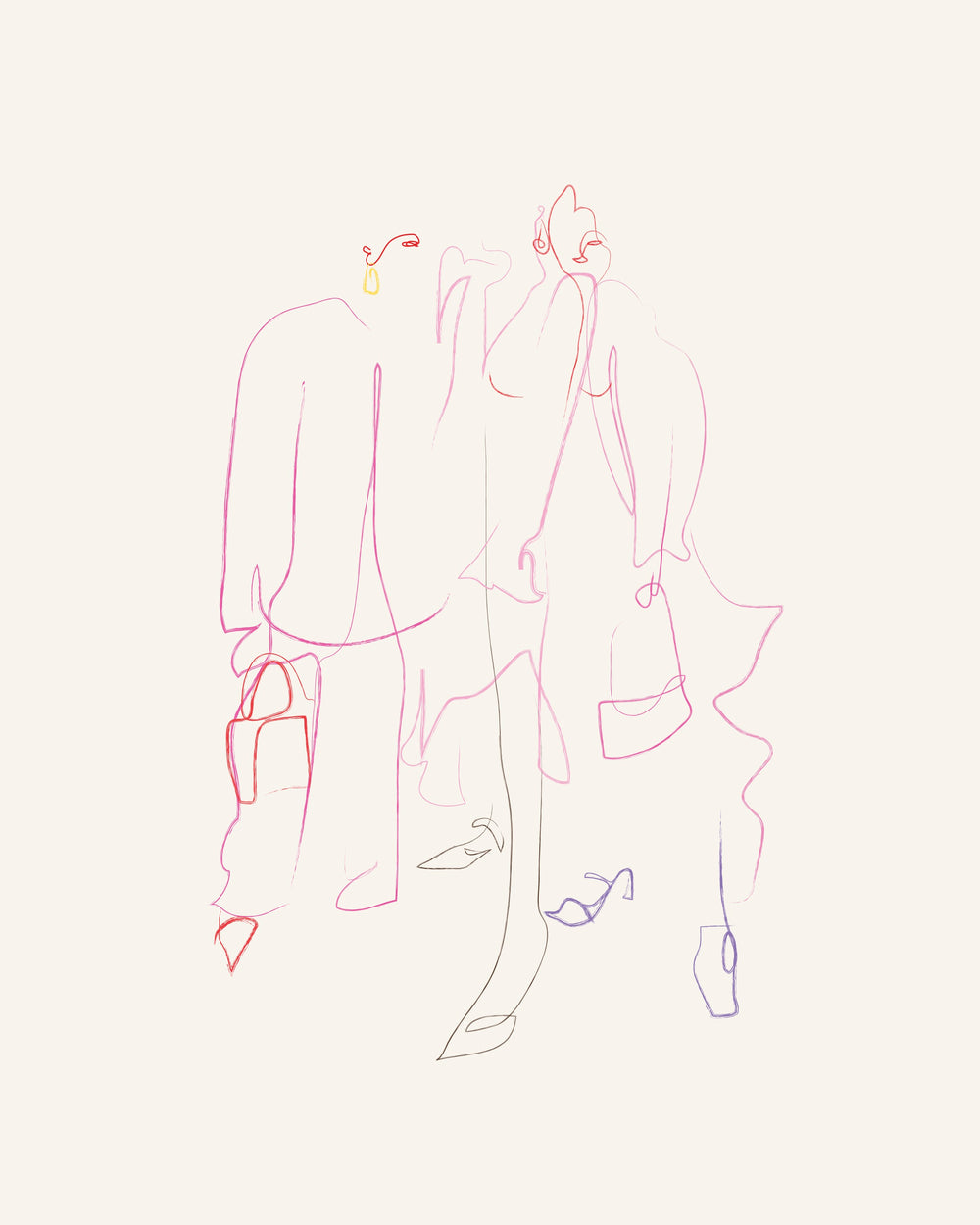 Abstract minimalist multicolour line artwork