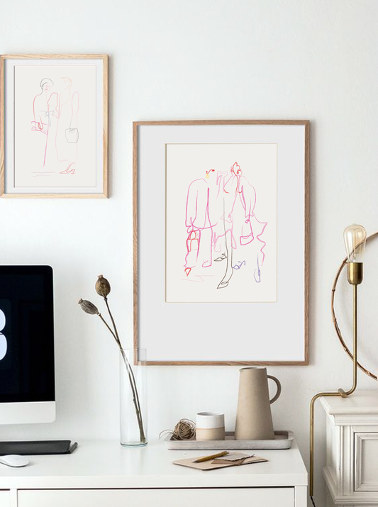 Abstract minimalist multicolour line artwork pictured on the wall