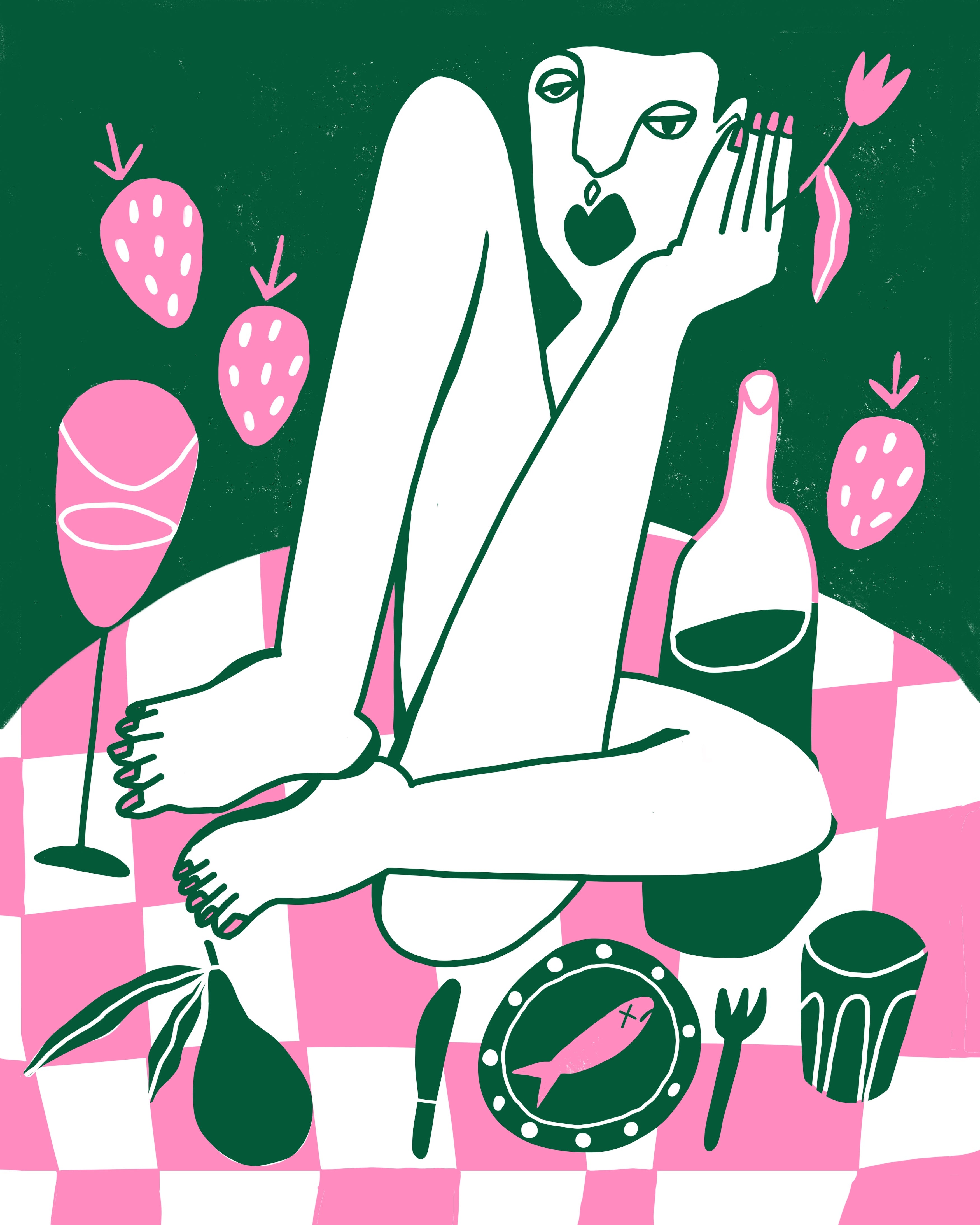 Green and pink abstract artwork