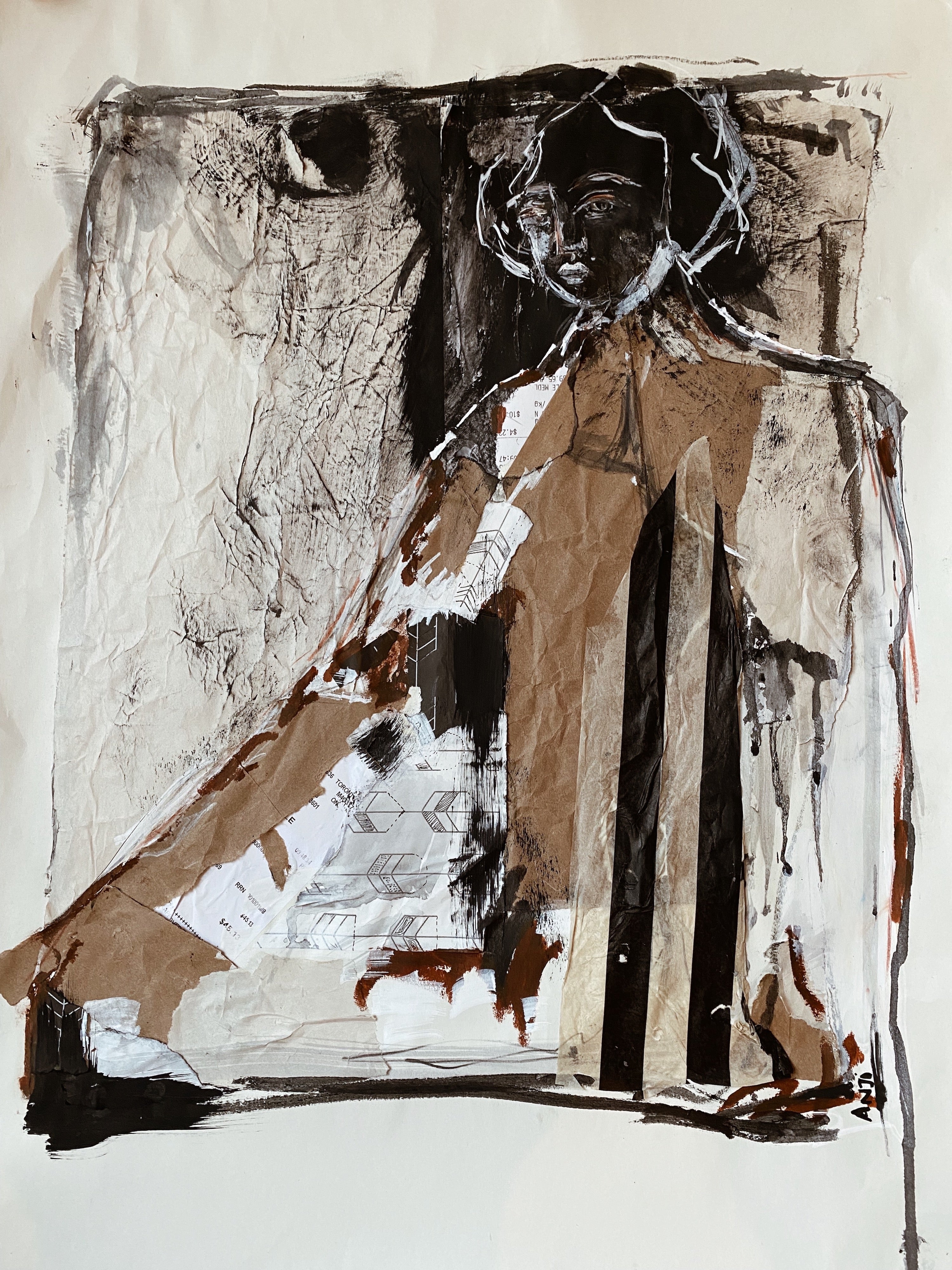 Abstract mixed media artwork in a neutral palette