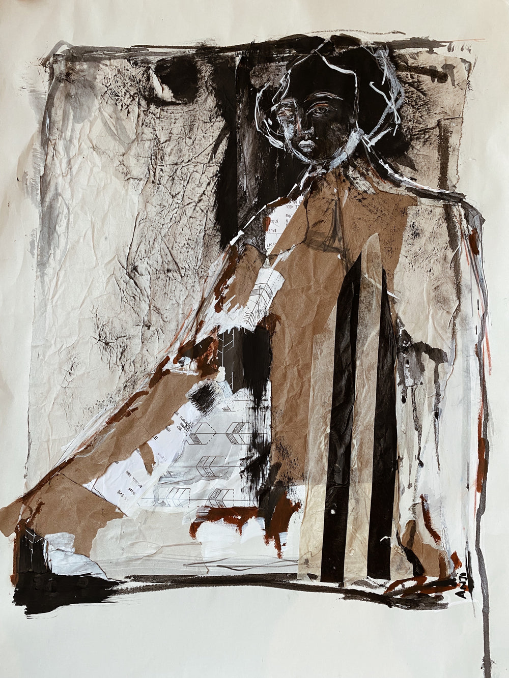 Abstract mixed media artwork in a neutral palette