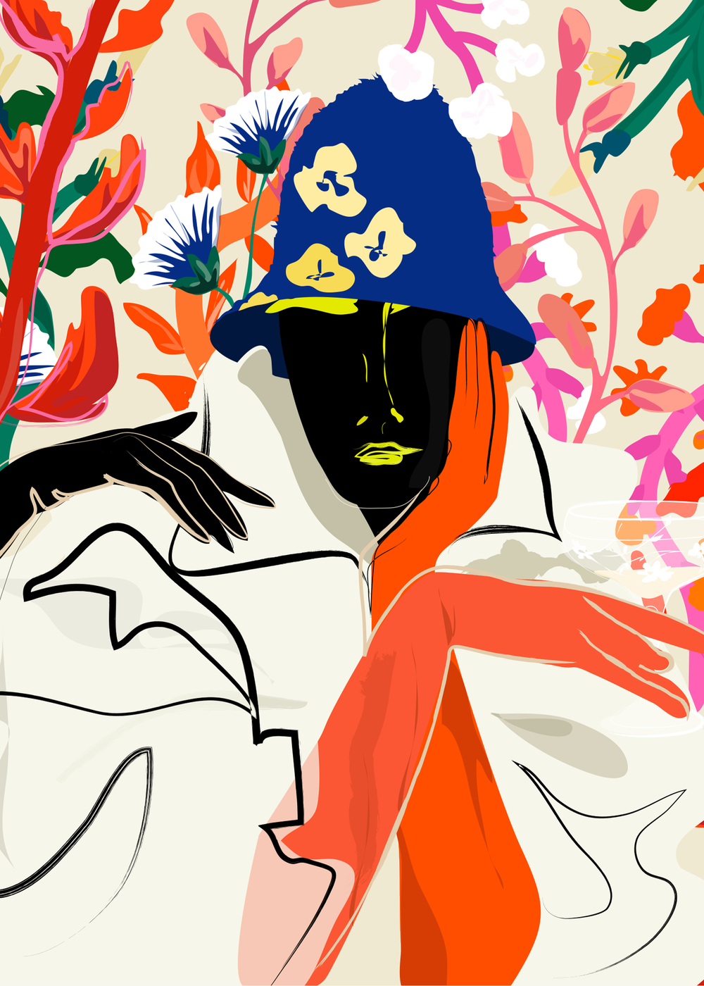 Floral colourful female figure artwork