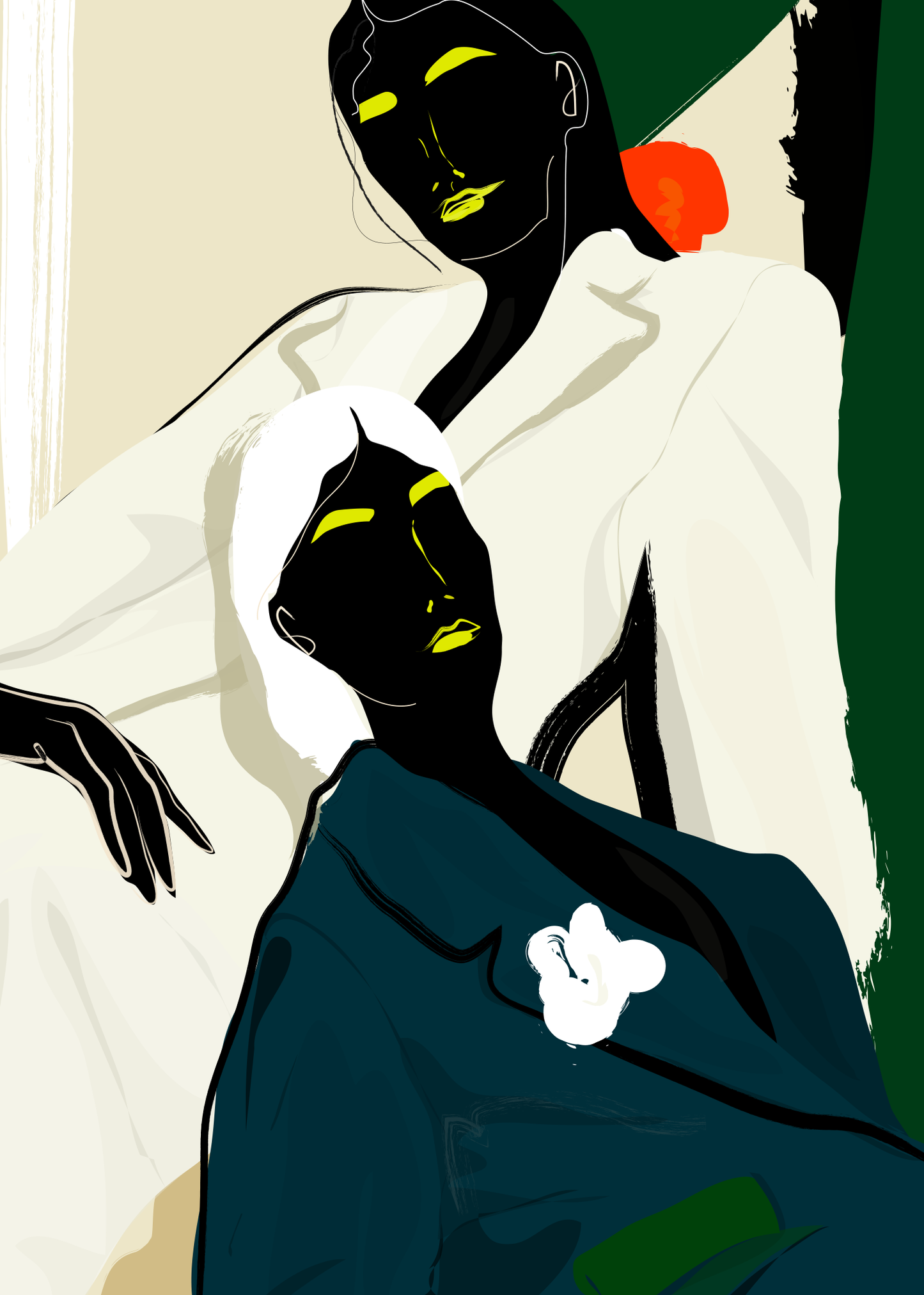 Minimalist colour blocked female figure artwork