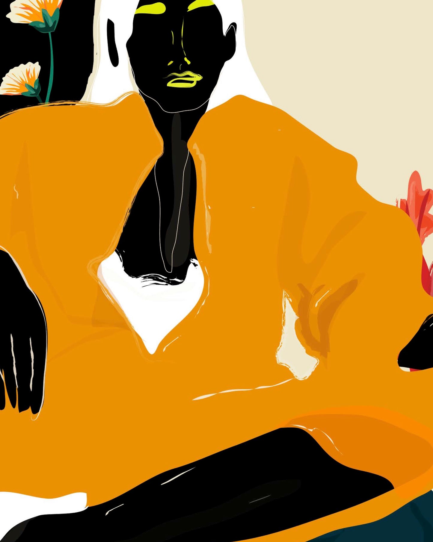 Woman in an orange outfit artwork